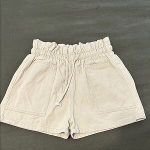 High-Rise Cream Athletic Drawstring Shorts for Women